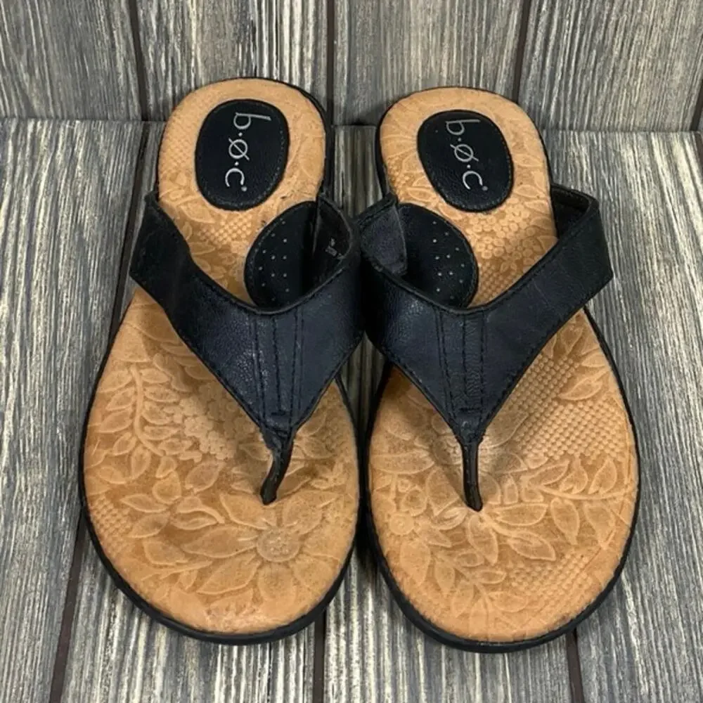 BOC Born Black Sandal Thong Flip Flop‎ Summer Casual Vacation Sz 7 Relaxation